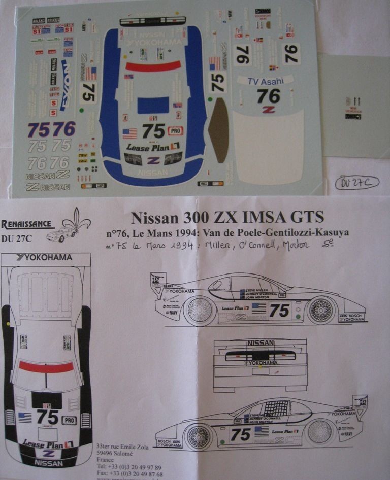 NISSAN 300 ZX n° 75 / 76 LE MANS 1994 DECAL 1/43e RENAISSANCE