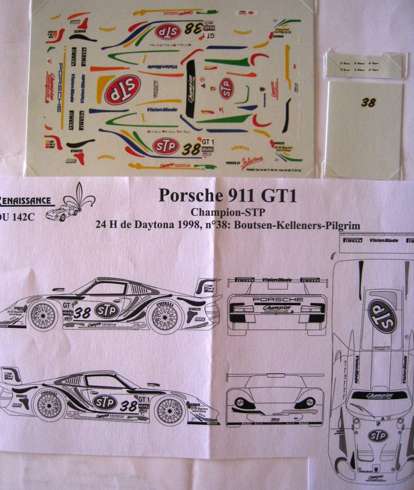 PORSCHE 911 GT1 n° 38 STP DAYTONA 1998 DECAL 1/43e RENAISSANCE