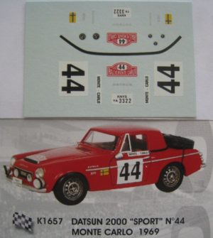 DATSUN 2000 SPORT n° 44 RALLYE DE MONTE CARLO 1969 DECAL 1/43e PROV.MOULAGE