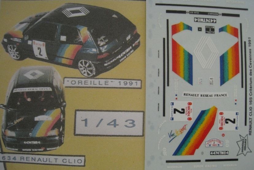 RENAULT CLIO 16S n° 2 RALLYE DU VAR 1991 OREILLE DECAL PROV.MOULAGE