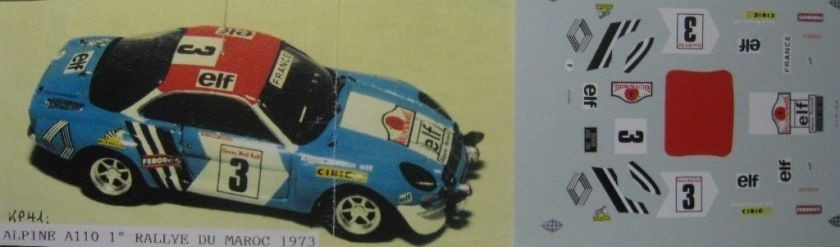 Décalcomanies Alpine Renault A110 1973 Rallye Monte-Carlo - Échelle 1/32 - Réf. 0873