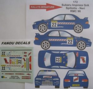 SUBARU IMPREZA Gr.A n° 22 RALLYE MONTE CARLO 1998 DECAL RM