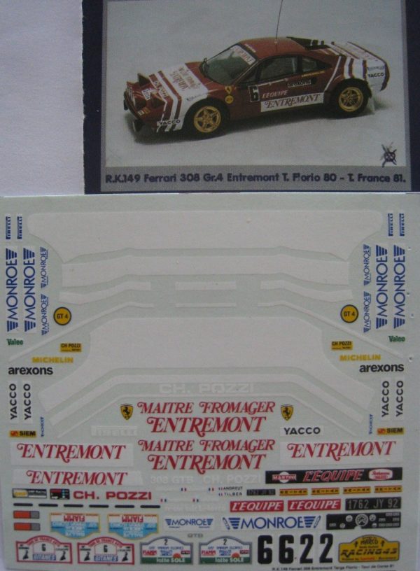 DECALS 1:43 FERRARI 308 GTB ENTREMONT ANDRUET RALLY