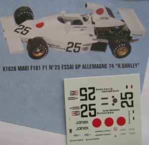 MAKI F101 F1 n° 25 ESSAIS GP ALLEMAGNE 1974 DECAL 1/43e PROV.MOULAGE
