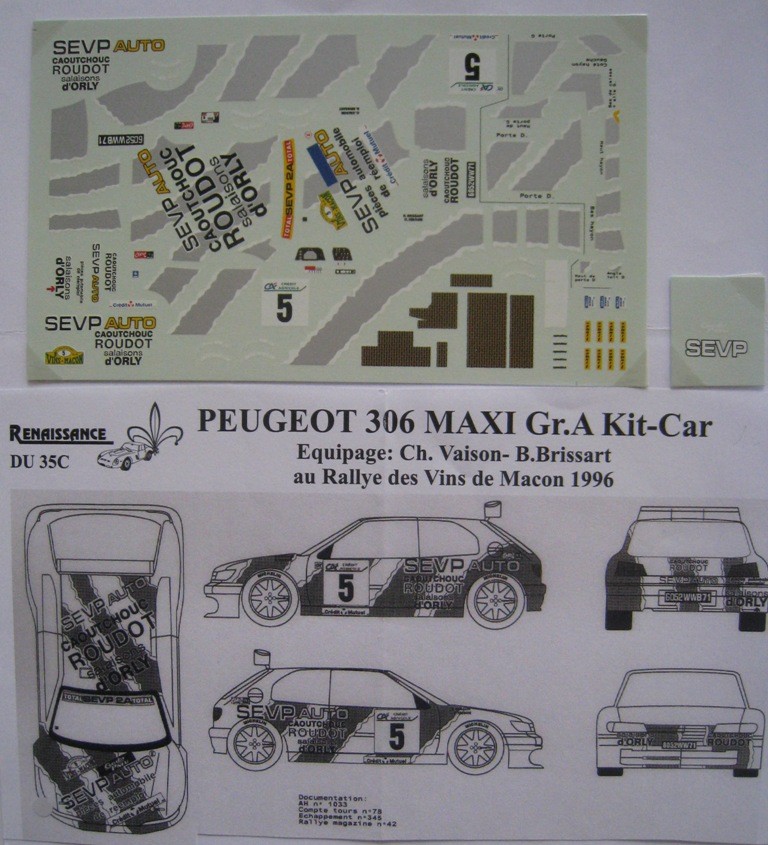 kit Peugeot 306 Maxi Gr.A Usine #38 Rallye d'Alsace 1995