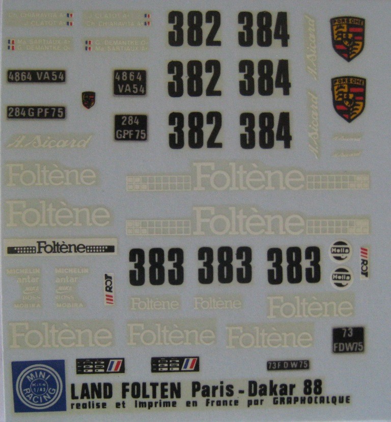 LAND ROVER n° 382 / 383 / 384 FOLTENE PARIS DAKAR 1988 DECAL 1/43e MINI ...