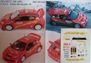 PEUGEOT 206 WRC n° 61 RALLYE MONTE CARLO 2005 DECAL 1/43E