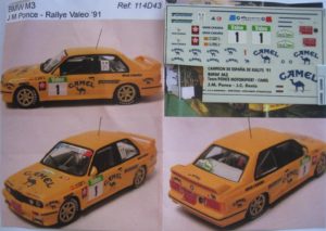 BMW M3 n° 1 RALLYE VALEO 1991 DECAL 1/43e