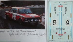 BMW 2002 Ti n° 125 RALLYE MONTE CARLO 1976 DECAL 1/43e
