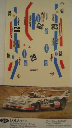 LOLA T292 n° 29 LE MANS 1975 DECAL 1/43e GP COLLECTIONS