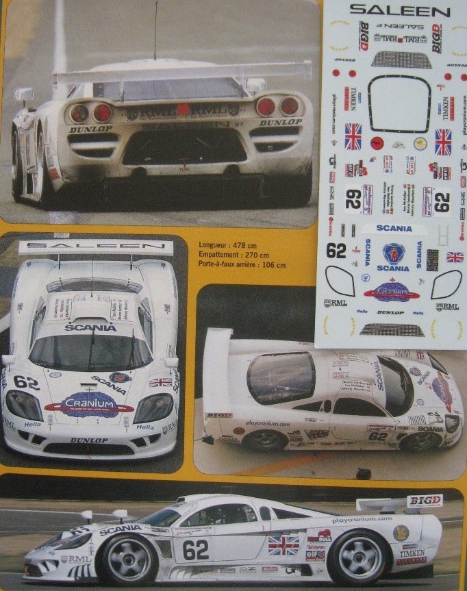 SALEEN S7R n° 62 RML LE MANS 2001 DECAL 1/43e