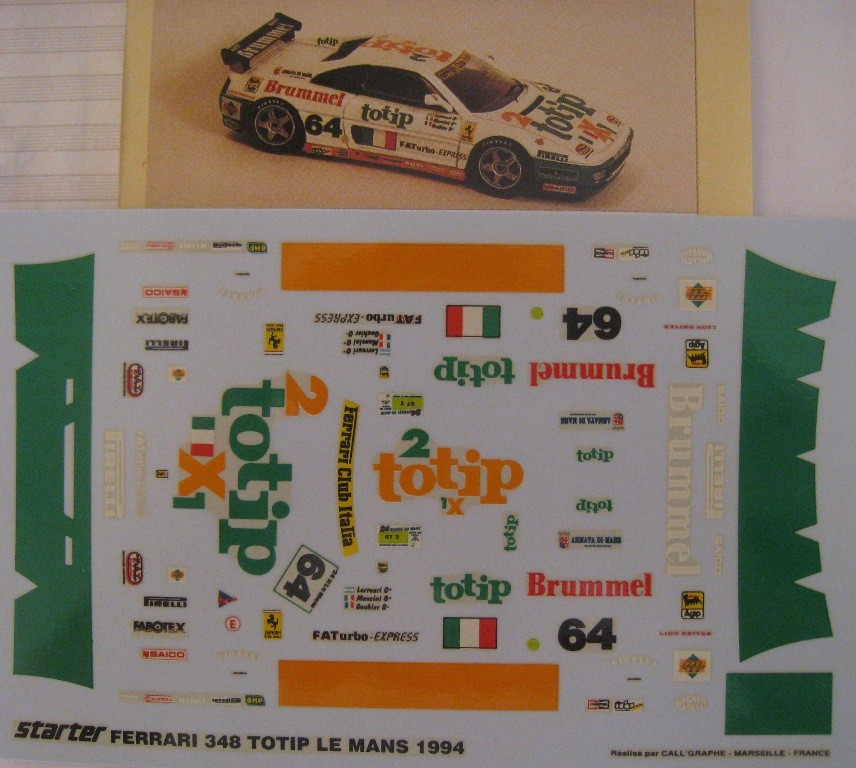 Décalcomanie Ferrari 348 Le Mans 1994 - Autocollants Pour Modèles 1:32, 1:43, 1:24, 1:18