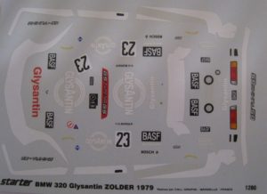 BMW 320 n° 23 GLYSANTIN DRM ZOLDER 1979 H.BURGER DECAL 1/43e STARTER