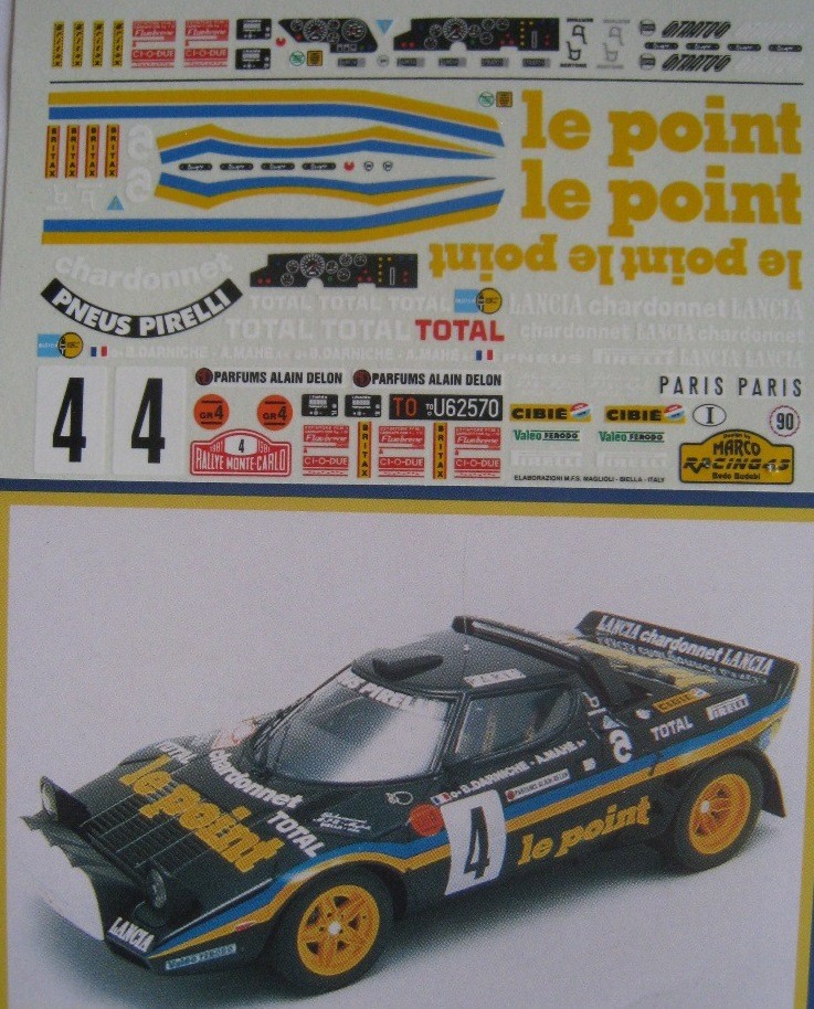 Décalcomanies 1/12 Lancia Stratos - Rallye Monte Carlo 1977 - WRC - Réf 1953