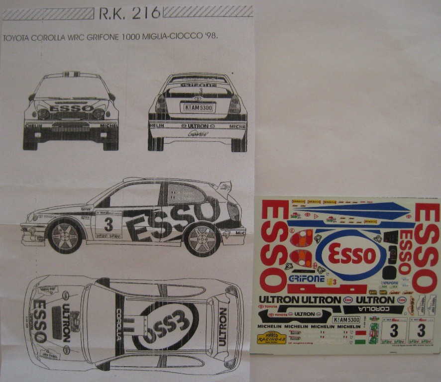 TOYOTA COROLLA WRC GRIFONE n° 3 ESSO MILLE MIGLIA / CIOCCO 1998 DECAL 1/43e