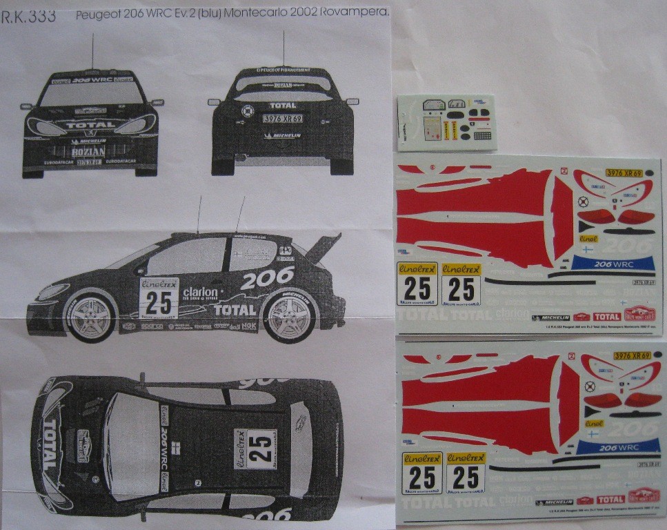 PEUGEOT 206 WRC n° 25 RALLYE MONTE CARLO 2002 ROVAMPORA DECAL 1/43e