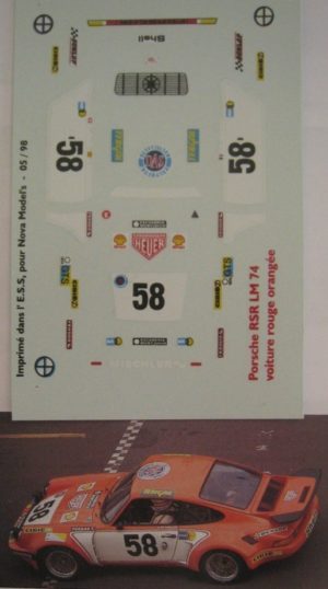PORSCHE 911 CARRERA RSR n° 58 LE MANS 1974 DECAL 1/43e