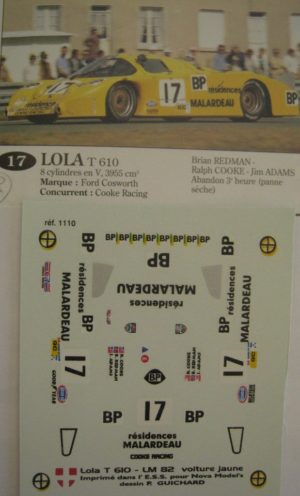 LOLA T610 FORD n° 17 MALARDEAU LE MANS 1982 DECAL 1/43e