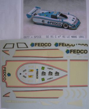 SPICE SE 91C FORD n° 41 FEDCO LE MANS 1991 DECAL 1/43e