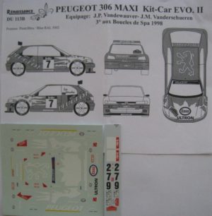 PEUGEOT 306 MAXI KIT CAR Ev.2 n° 7 BOUCLES DE SPA 1998 DECAL 1/43e