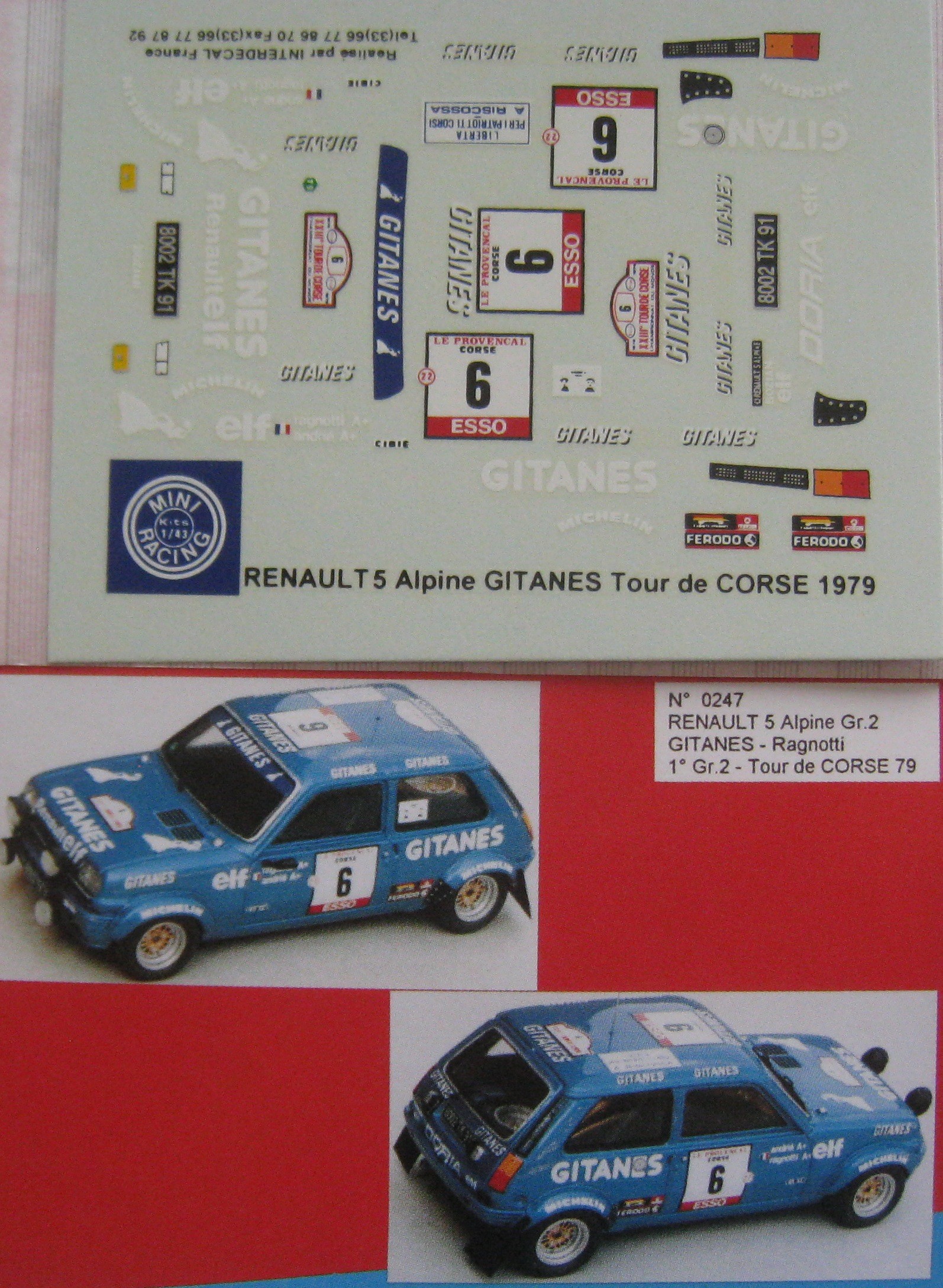 Décalcomanie Neuve 1/43 Renault 5 Alpine N°64 Rallye Monte-Carlo 1982 - Rouge