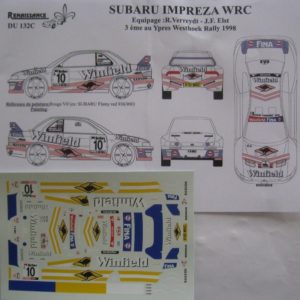 SUBARU IMPREZA WRC n° 10 RALLYE YPRES 1998 VERREYDT DECAL 1/43e