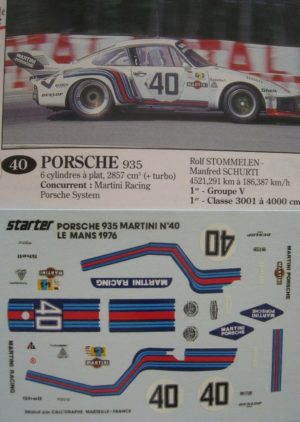 PORSCHE 935 n° 40 MARTINI RACING LE MANS 1976 DECAL 1/43e