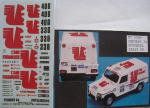 PEUGEOT P4 n° 336 / 406 L'AMI FINANCIER PARIS DAKAR 1989 DECAL 1/43e