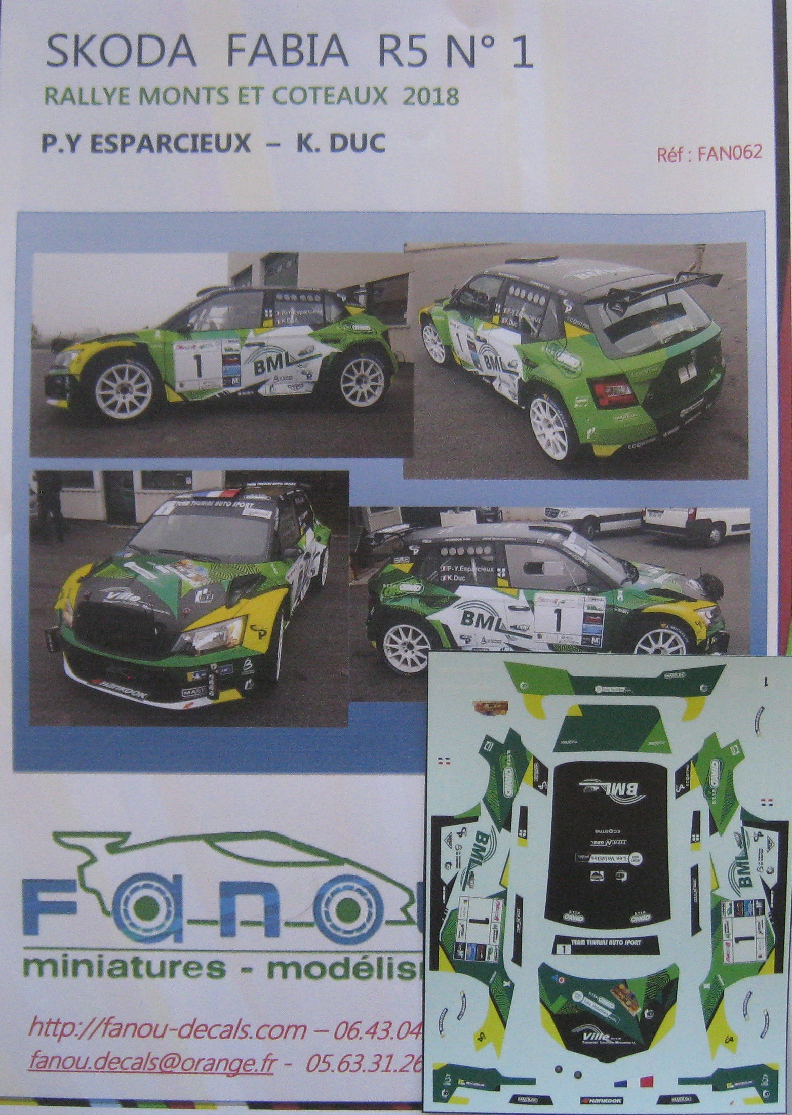 Décalcomanies 1/43 Skoda Fabia Rallye Mont Blanc 2021 - Pilote Ballinari, Réf. 2381