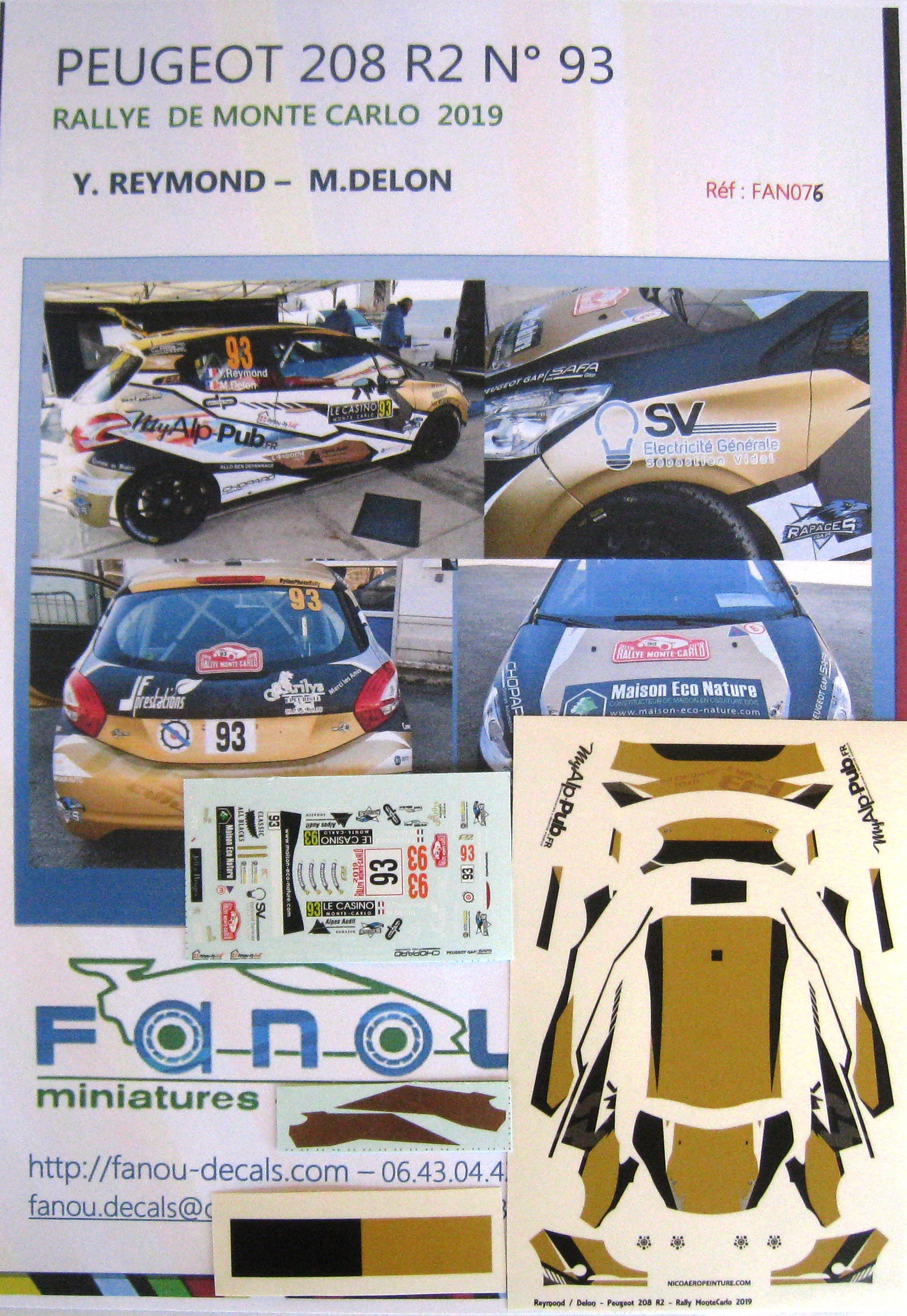 PEUGEOT 208 R2 n° 93 RALLYE DE MONTE CARLO 2019 REYMOND DECAL 1/43e