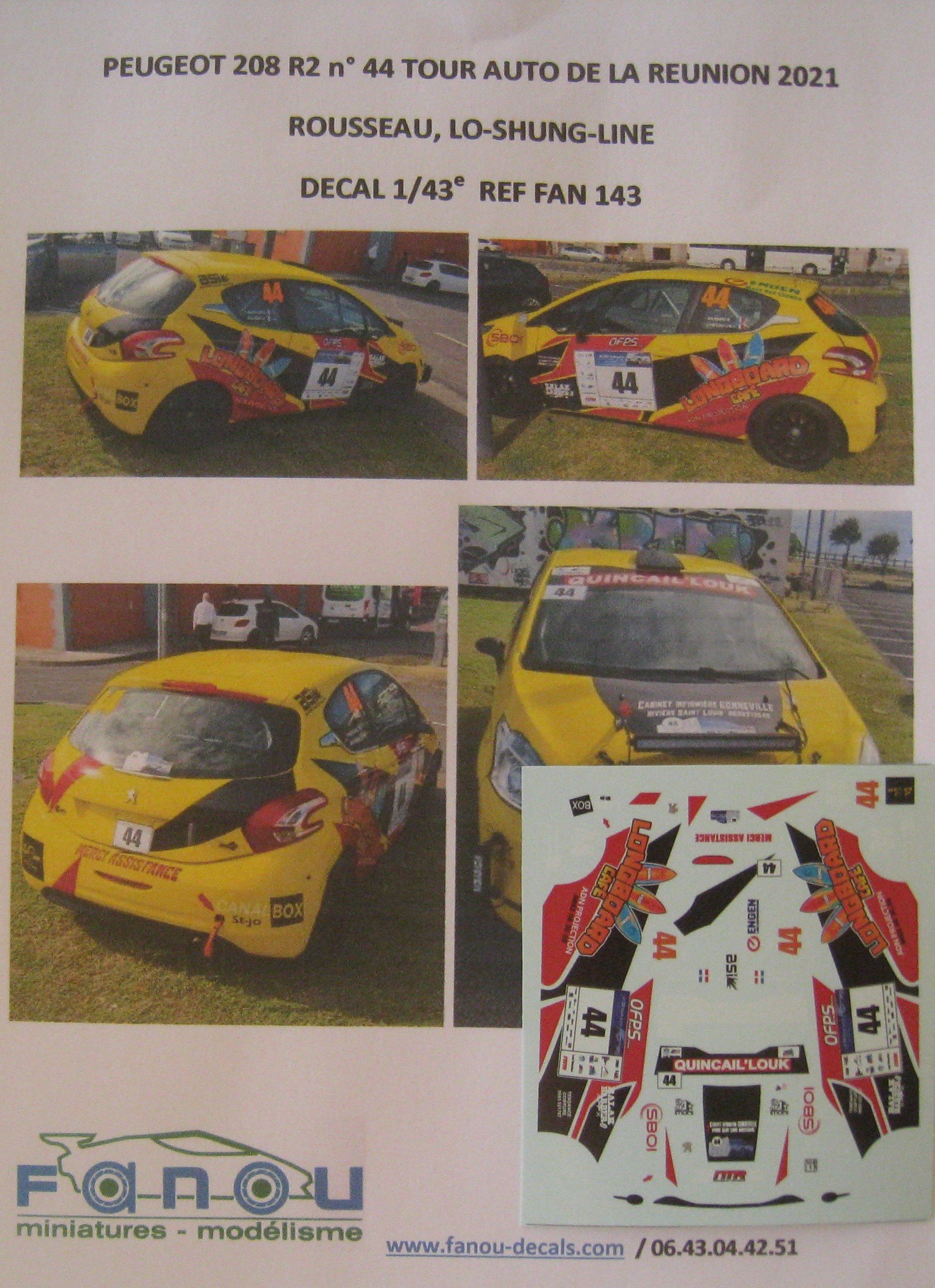 PEUGEOT 208 R2 n° 44 TOUR AUTO LA REUNION 2021 ROUSSEAU DECAL 1/43er