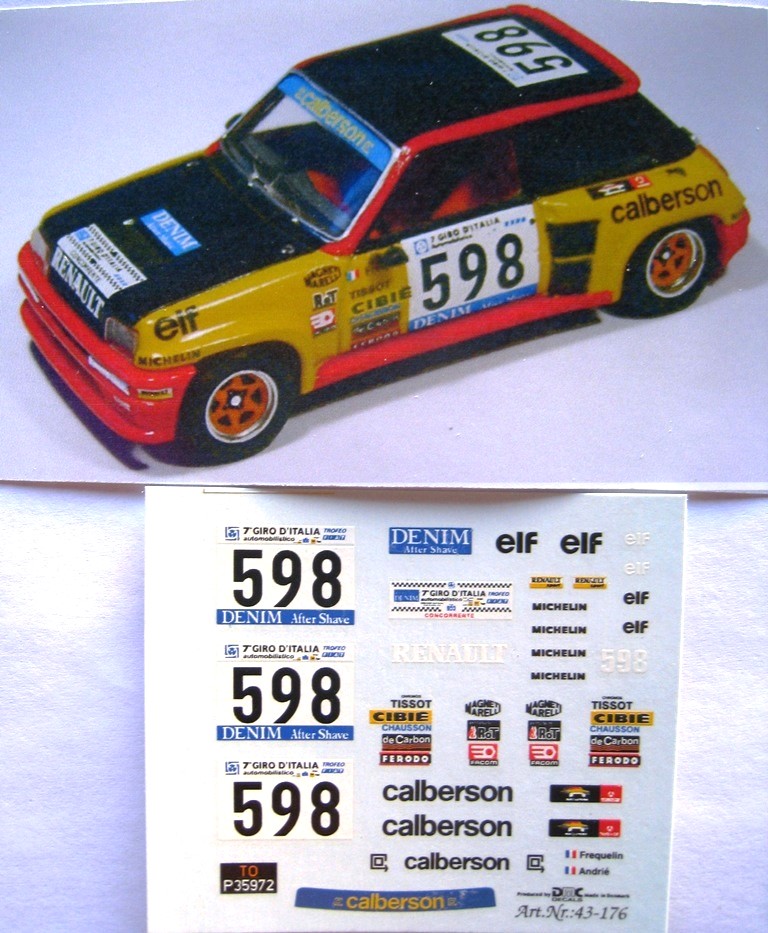 Décalcomanies / Autocollants 1/43 Renault 5 Turbo - Décoration Critérium Des Cévennes 1985 - Pour Maquette
